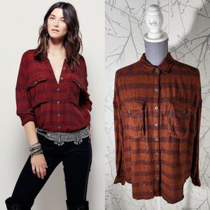 Free People Rust Orange Striped Fawn Over You Shirt